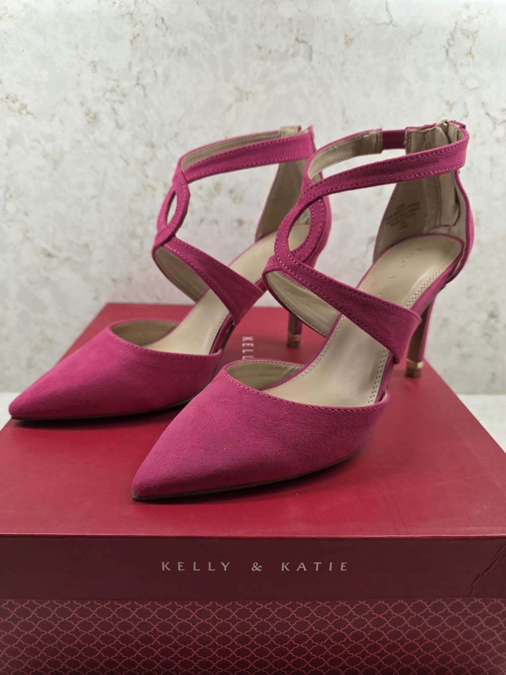 Kelly & Katie Fuchsia Strappy Pointed-Toe Heels